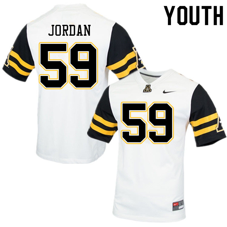 Youth #59 Andrew Jordan Appalachian State Mountaineers College Football Jerseys Sale-White - Click Image to Close